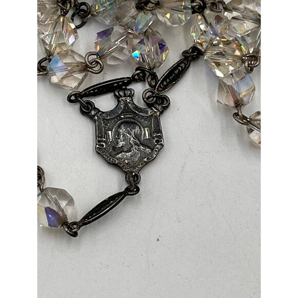 Rosary Sterling Crucifix Austrian Crystal 6mm Faceted Round Aurora Borealis Bead - Picture 15 of 15